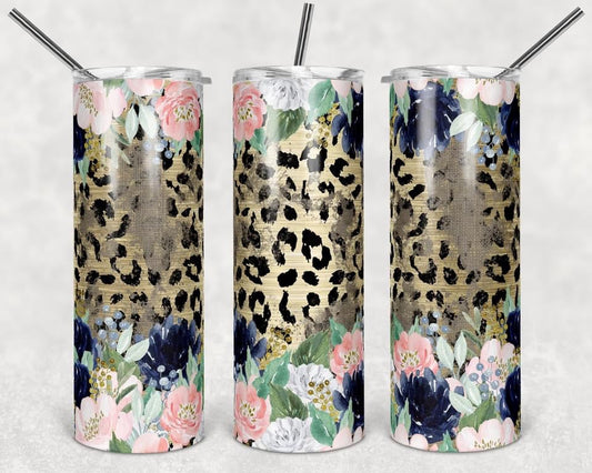 Cheetah Floral - 20oz or 30oz Skinny Tumblers w/ Lid and Metal Straw