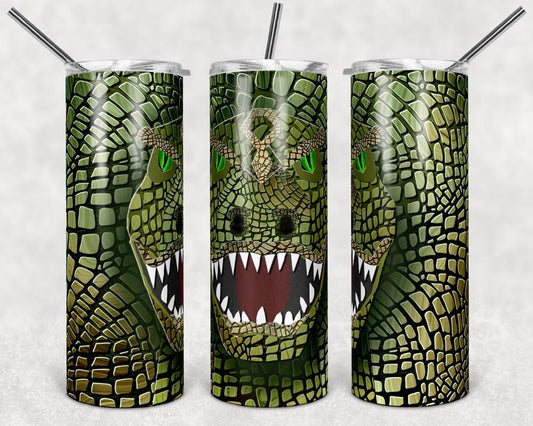 Green Dinosaur - 20 oz or 30oz Skinny Tumblers w/ Lid and Metal Straw