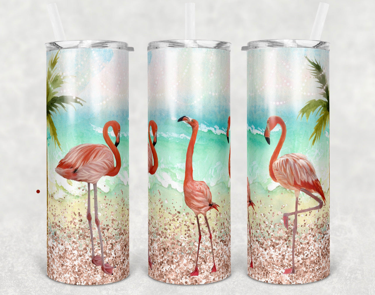 Pink Flamingo Animal -20 oz or 30oz Skinny Tumblers w/ Lid and Metal Straw