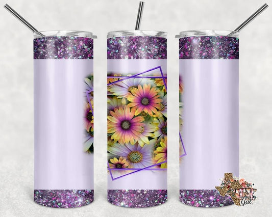 Purple Floral -  20oz or 30oz Skinny Tumblers w/ Lid and Metal Straw