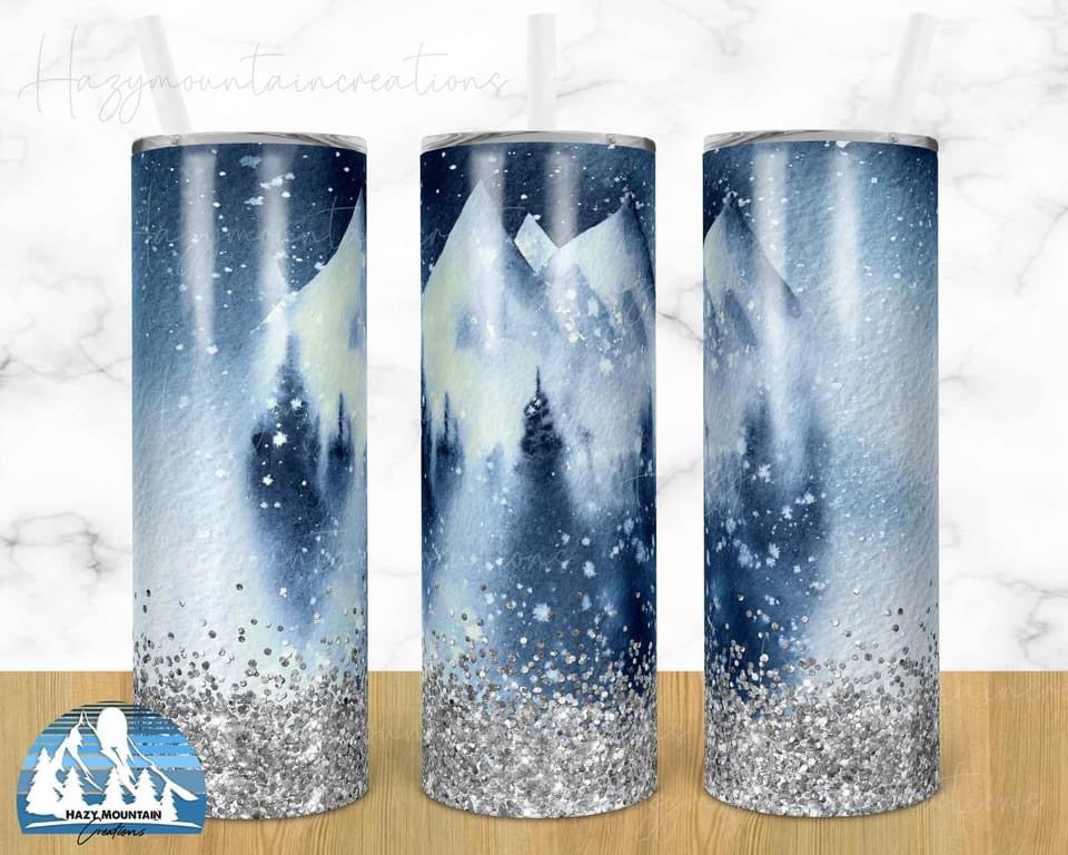 Tree Glitter Christmas- 20oz or 30oz Skinny Tumblers w/ Lid and Metal Straw