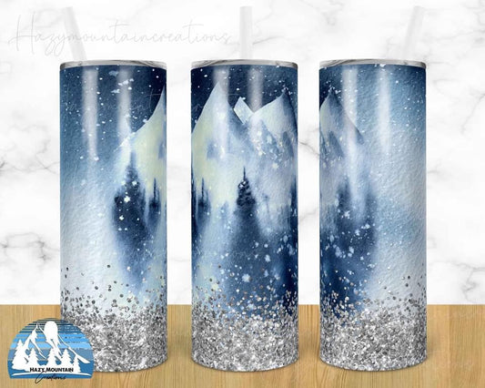 Tree Glitter Christmas- 20oz or 30oz Skinny Tumblers w/ Lid and Metal Straw