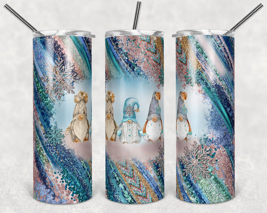 Gnomes Christmas Glitter- 20oz or 30oz Skinny Tumblers w/ Lid and Metal Straw