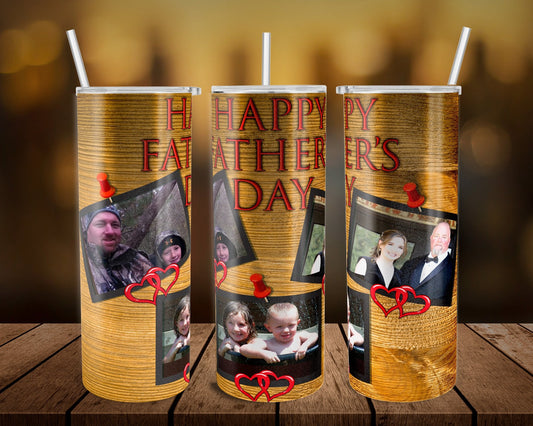 SideWays Wood Father Picture - 20 oz or 30oz Skinny Tumblers w/ Lid and Metal Straw