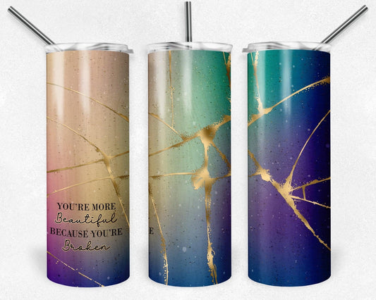 You’re More Beautiful Blue & Gold  - 20oz or 30oz Skinny Tumblers w/ Lid and Metal Straw