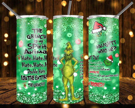 Grinch Spirit Animal - 20oz or 30oz Skinny Tumblers w/ Lid and Metal Straw
