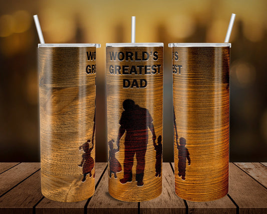 Leather Worlds Greatest Dad - 20 oz or 30oz Skinny Tumblers w/ Lid and Metal Straw