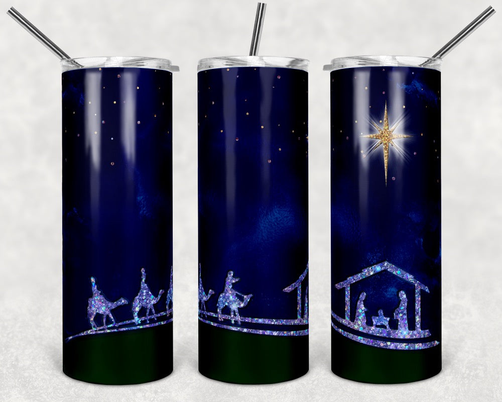 Blue Northern Star Christmas - 20oz or 30oz Skinny Tumblers w/ Lid and Metal Straw
