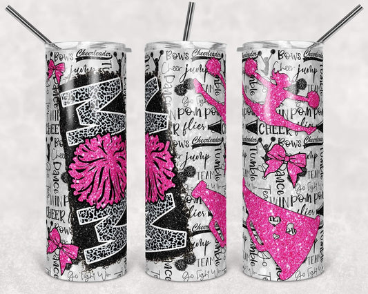 Pink Cheer Mom - 20oz or 30oz Skinny Tumblers w/ Lid and Metal Straw
