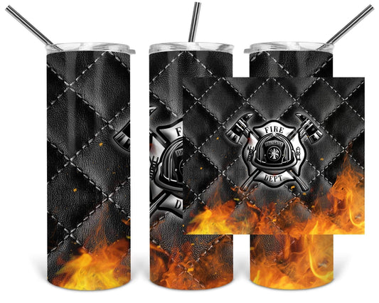 Black Diamond Leather Fire Dep. - 20oz or 30oz Skinny Tumblers w/ Lid and Metal Straw