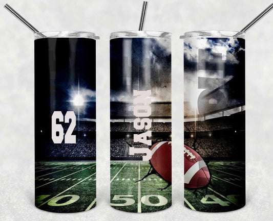 Field and Numbers Football - 20oz or 30oz Skinny Tumblers w/ Lid and Metal Straw