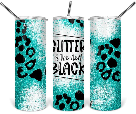 Teal Glitter is the Black- 20oz or 30oz Skinny Tumblers w/ Lid and Metal Straw
