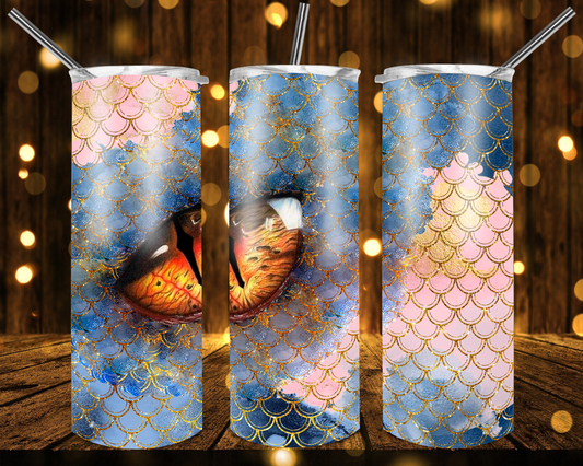 Pink & Blue Mermaid Scaled Dragon Eye- 20oz or 30oz Skinny Tumblers w/ Lid and Metal Straw