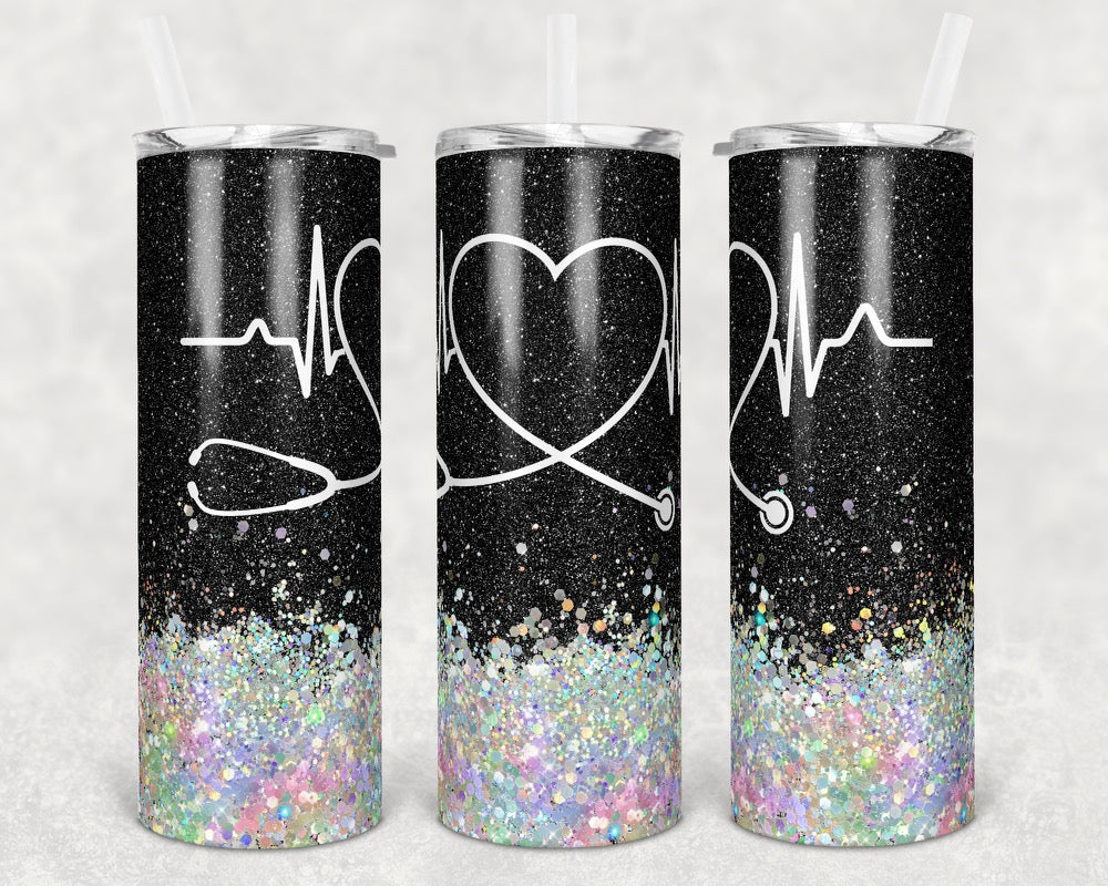 Stethoscope Nurse - 20oz or 30oz Skinny Tumblers w/ Lid and Metal Straw
