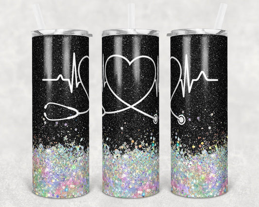 Stethoscope Nurse - 20oz or 30oz Skinny Tumblers w/ Lid and Metal Straw