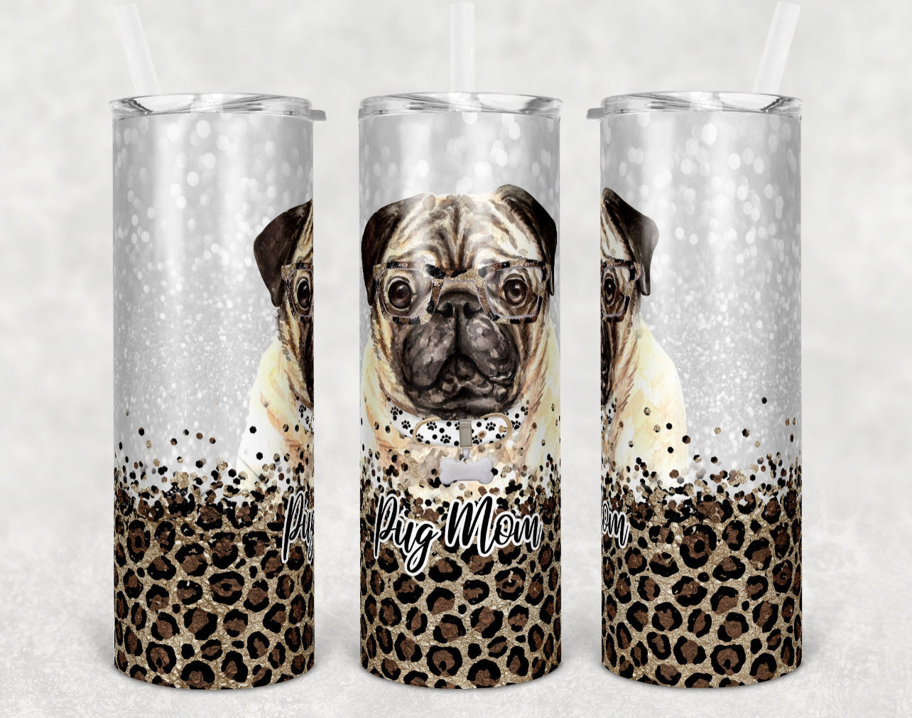 Pug Dog Mom - 20oz or 30oz Skinny Tumblers w/ Lid and Metal Straw