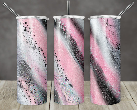 Pink White & Black Stripes -  20oz or 30oz Skinny Tumblers w/ Lid and Metal Straw
