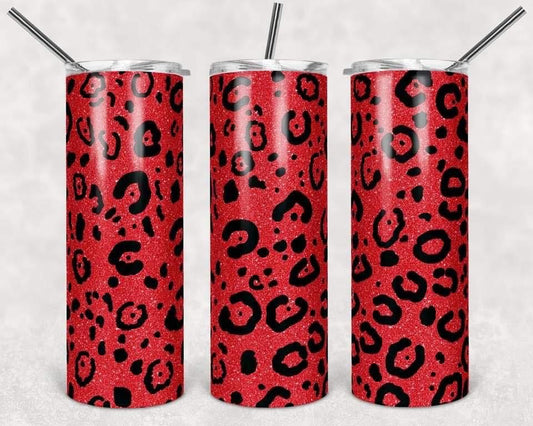 Red Leopard Print - 20oz or 30oz Skinny Tumblers w/ Lid and Metal Straw