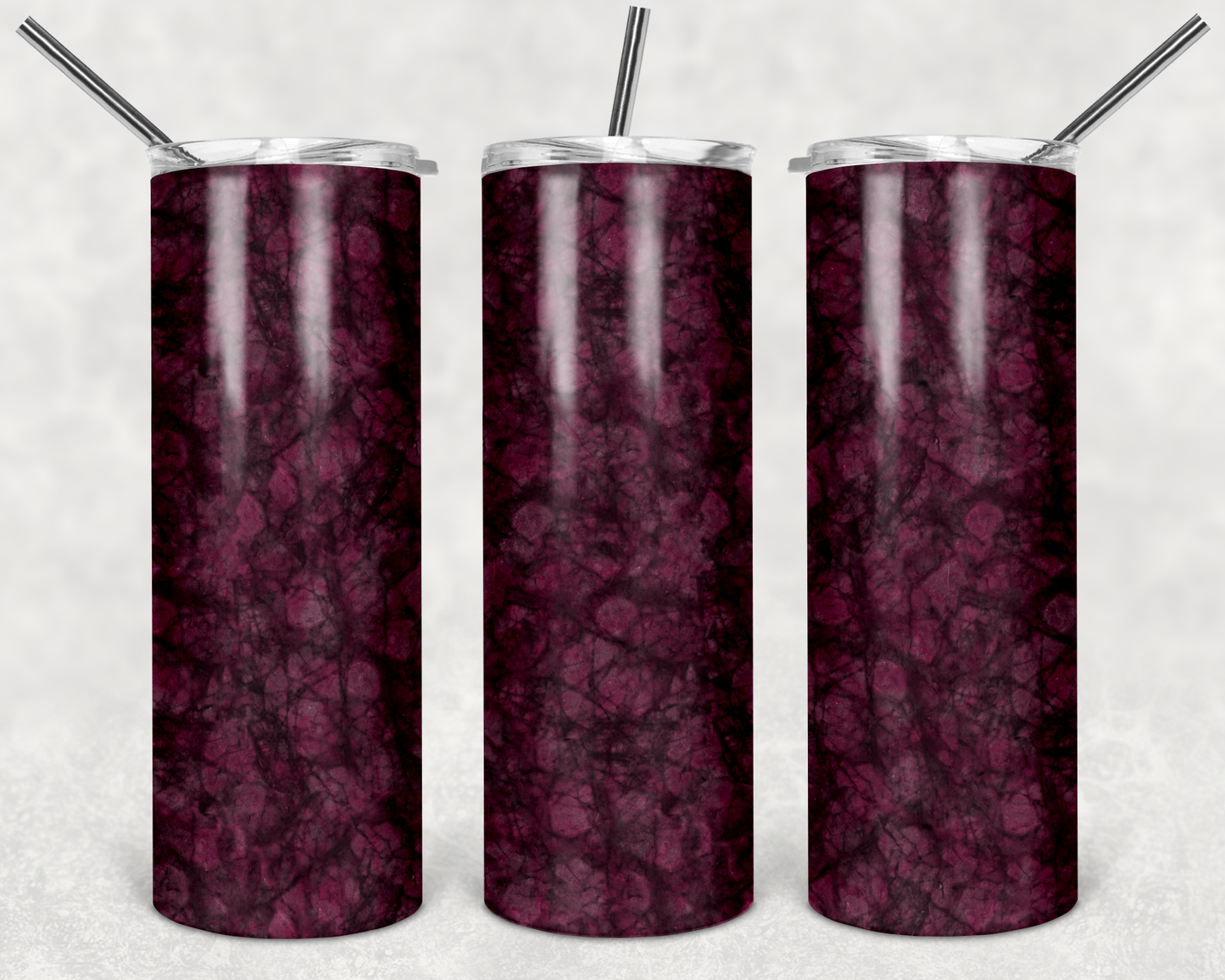 Burgundy Marble - 20 or 30oz Skinny Tumblers w/ Lid and Metal Straw