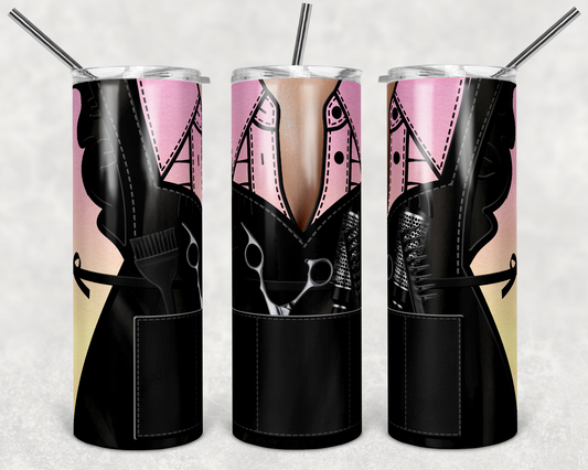 Pink & Yellow Hair Apron - 20oz or 30oz Skinny Tumblers w/ Lid and Metal Straw