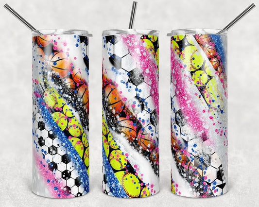All Sports Glitter - 20 or 30oz Skinny Tumblers w/ Lid and Metal Straw