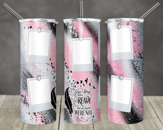 Pictures Pink White & Black Stripes -  20oz or 30oz Skinny Tumblers w/ Lid and Metal Straw