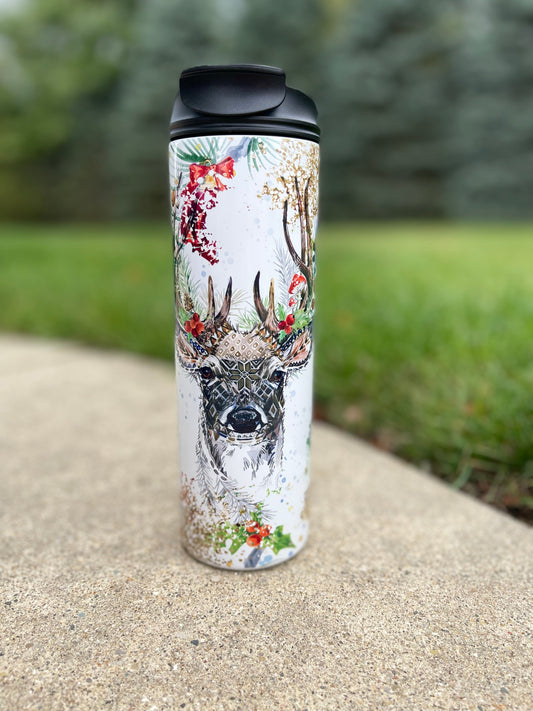 Holiday Deer - 20oz or 30oz Skinny Tumblers w/ Lid and Metal Straw