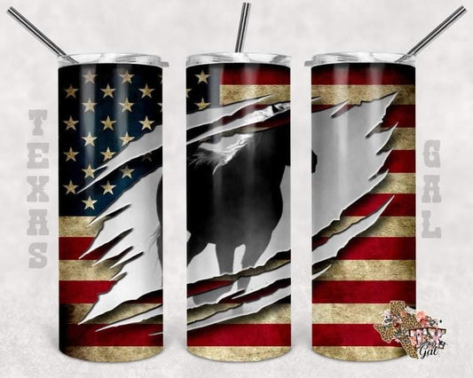 Ripped American Horse- 20 oz or 30oz Skinny Tumblers w/ Lid and Metal Straw