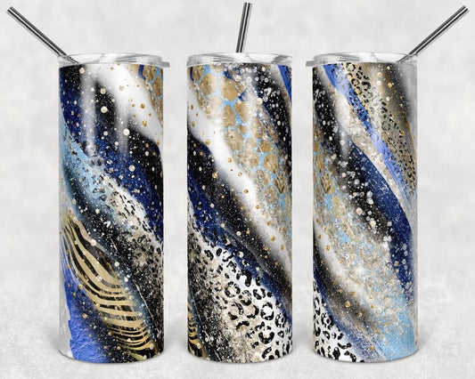 Glitter Cheetah Stripe Effect- 20oz or 30oz Skinny Tumblers w/ Lid and Metal Straw