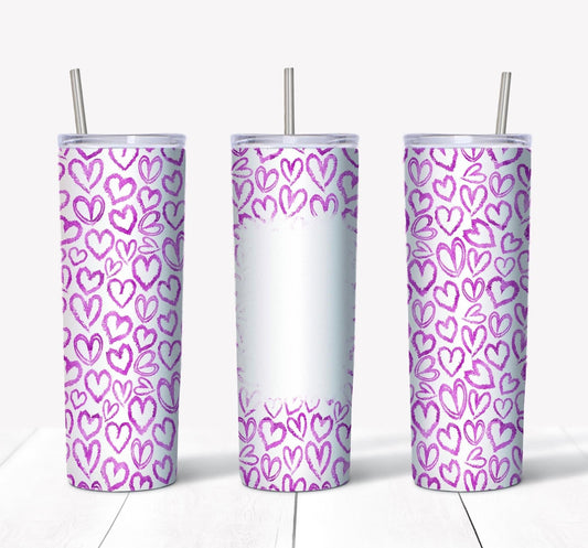 Pink Hearts w/ Picture- 20oz or 30oz Skinny Tumblers w/ Lid and Metal Straw