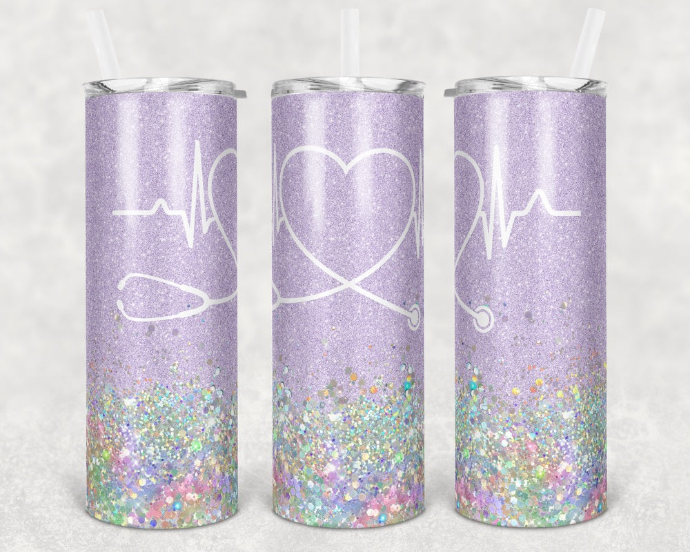 Stethoscope Nurse - 20oz or 30oz Skinny Tumblers w/ Lid and Metal Straw