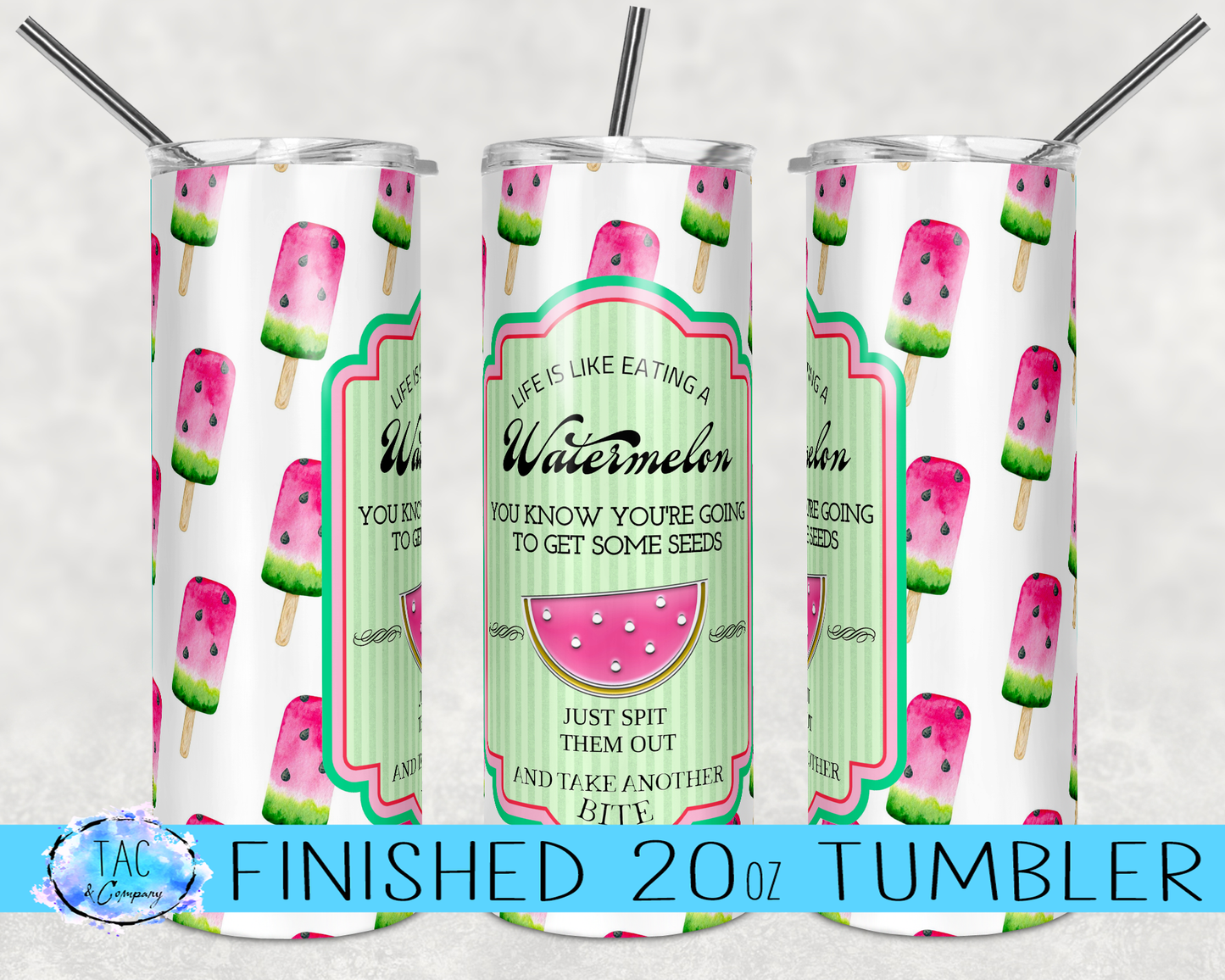 Pink Popsicle Watermelon seed - 20 oz or 30oz Skinny Tumblers w/ Lid and Metal Straw