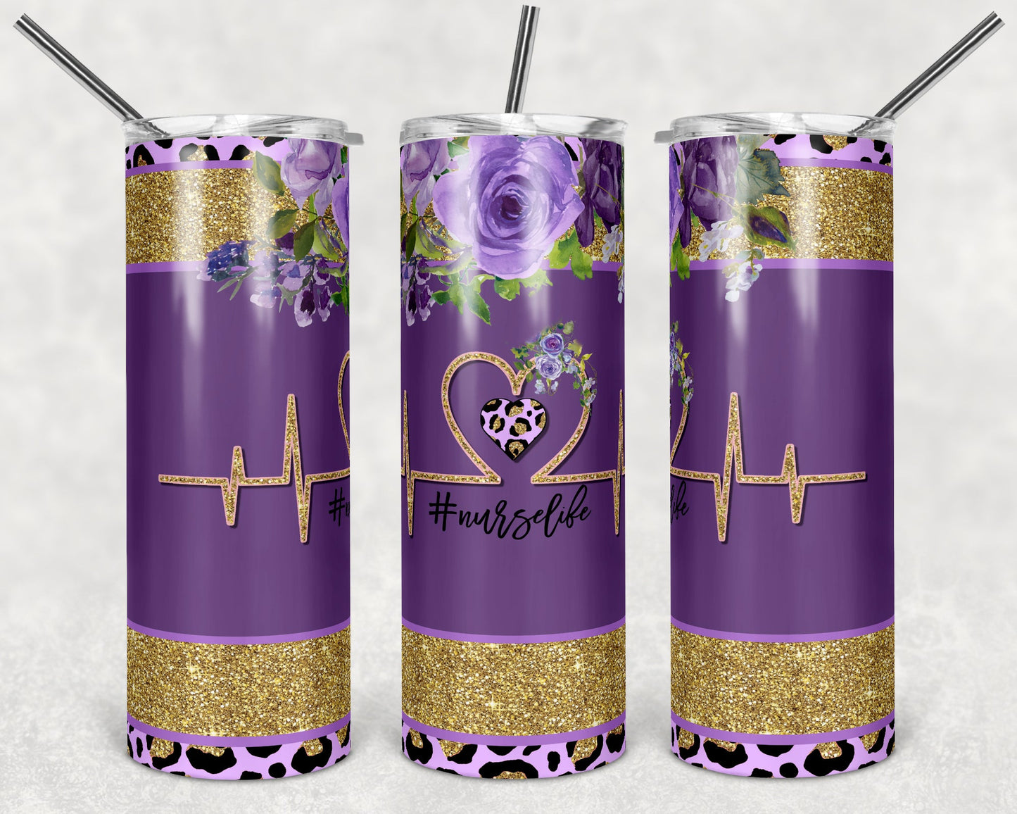 Purple Nurse Life - 20oz or 30oz Skinny Tumblers w/ Lid and Metal Straw