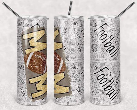 Football Mom Sports - 20oz or 30oz Skinny Tumblers w/ Lid and Metal Straw