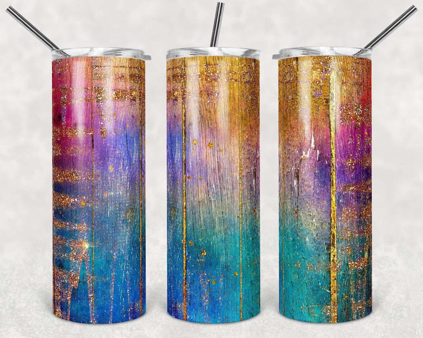 Blue, Pink & Teal Gold - 20oz or 30oz Skinny Tumblers w/ Lid and Metal Straw