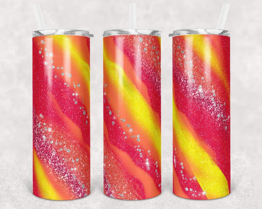 Yellow Pink Sparkle - 20oz or 30oz Skinny Tumblers w/ Lid and Metal Straw