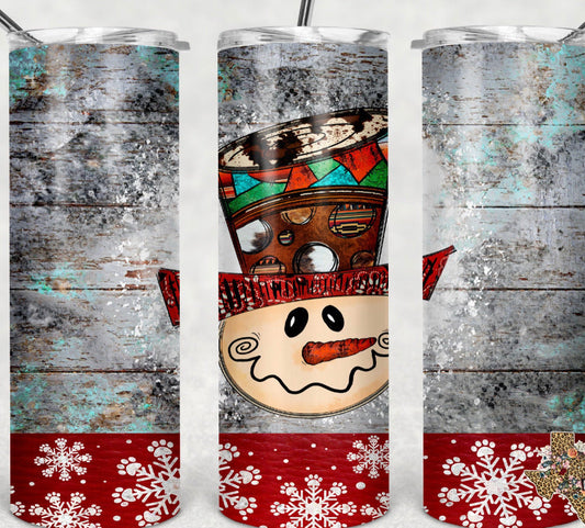 Wooden Snowman - 20oz or 30oz Skinny Tumblers w/ Lid and Metal Straw