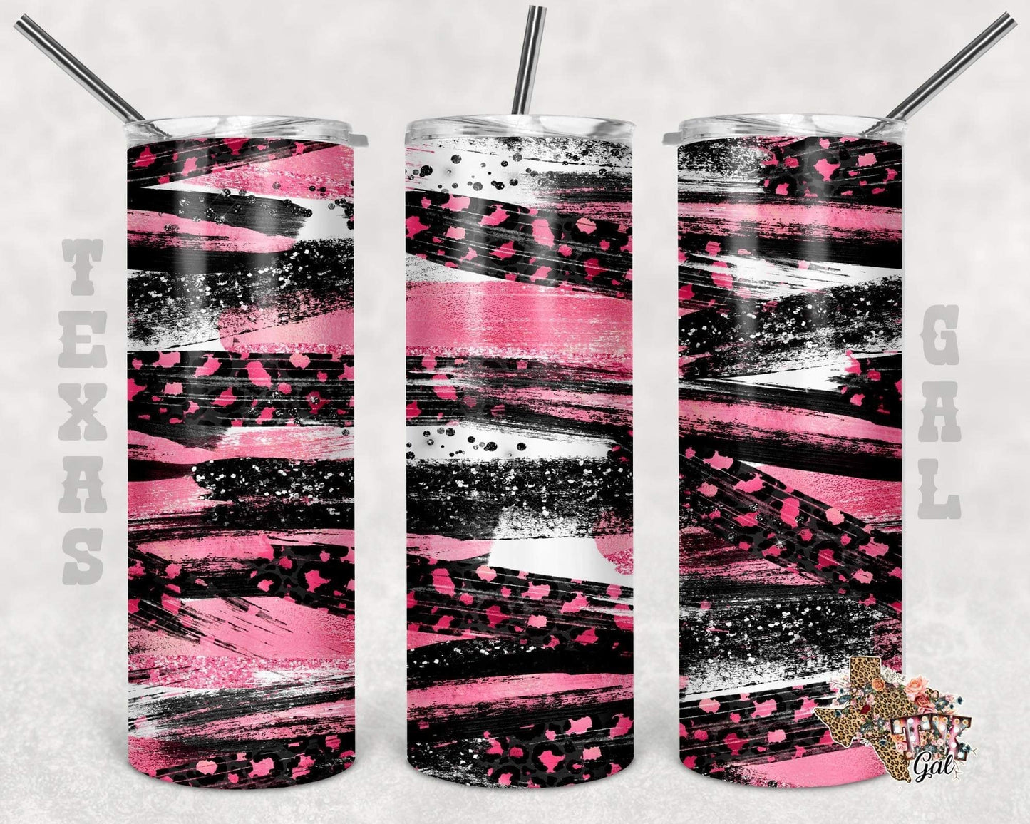 Pink White & Black Stripes- 20 oz or 30oz Skinny Tumblers w/ Lid and Metal Straw