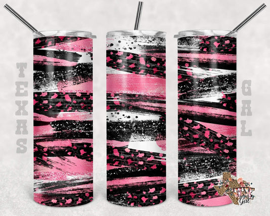 Pink White & Black Stripes- 20 oz or 30oz Skinny Tumblers w/ Lid and Metal Straw