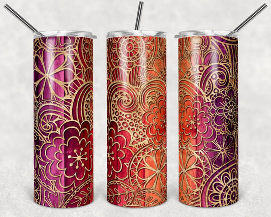 Flowers - 20 oz or 30oz Skinny Tumblers w/ Lid and Metal Straw