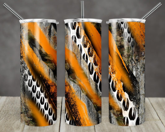 Orange Grey & Black Stripes - 20oz or 30oz Skinny Tumblers w/ Lid and Metal Straw