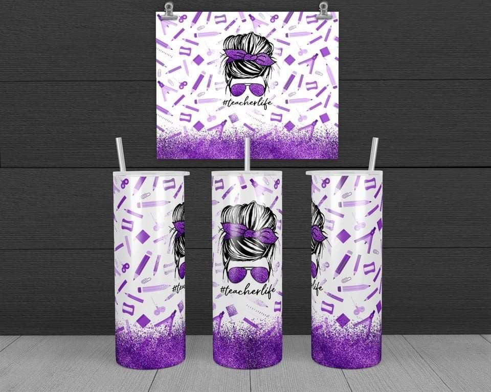 Teacher Life - 20 oz or 30oz Skinny Tumblers w/ Lid and Metal Straw