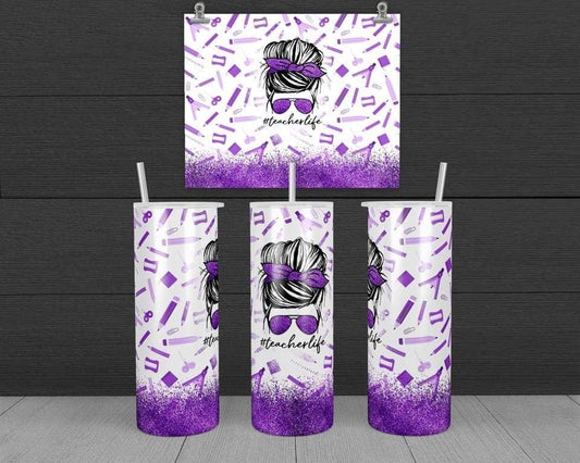 Teacher Life - 20 oz or 30oz Skinny Tumblers w/ Lid and Metal Straw
