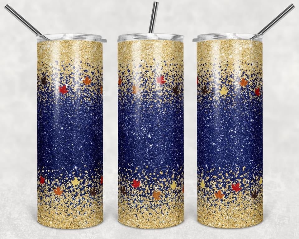 Blue and Gold Glitter - 20oz or 30oz Skinny Tumblers w/ Lid and Metal Straw
