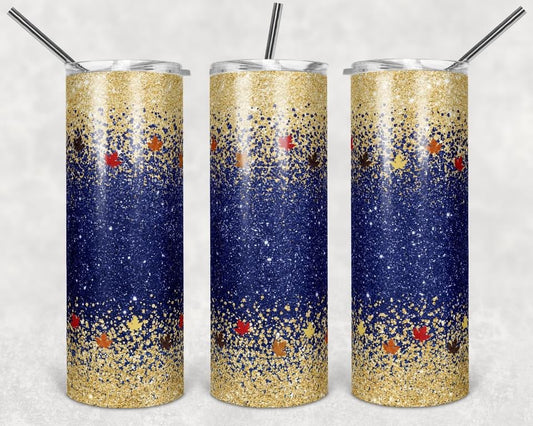 Blue and Gold Glitter - 20oz or 30oz Skinny Tumblers w/ Lid and Metal Straw