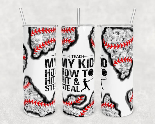 Baseball Sport- 20oz or 30oz Skinny Tumblers w/ Lid and Metal Straw
