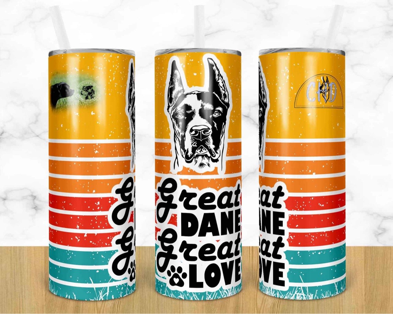 Great Dane Dog - 20oz or 30oz Skinny Tumblers w/ Lid and Metal Straw