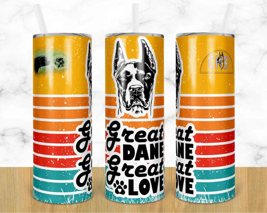 Great Dane Dog - 20oz or 30oz Skinny Tumblers w/ Lid and Metal Straw