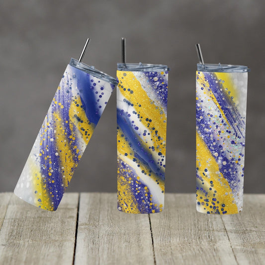 Blue White & Gold - 20 oz or 30oz Skinny Tumblers w/ Lid and Metal Straw