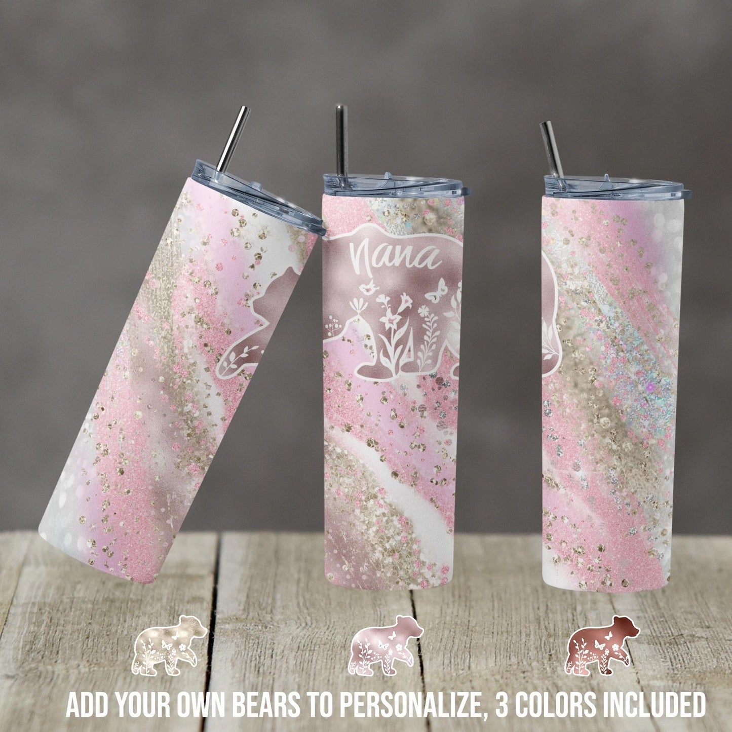 Nana Bear - 20 oz or 30oz Skinny Tumblers w/ Lid and Metal Straw